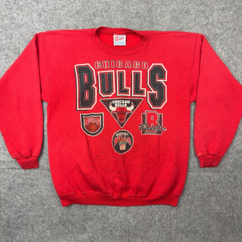 VTG Chicago Bulls Sweatshirt Mens Large Red Graphic Fleece Crewneck NBA 90s - Picture 2 of 13